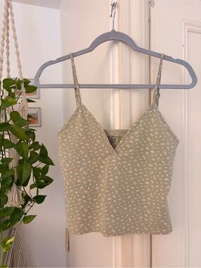 Brandy Melville Green Floral V-Neck Cami Top